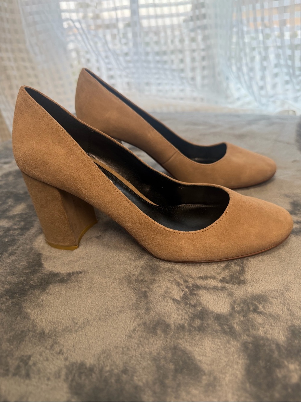 Dune London Beige Suede Block Heel Pumps Size 37 UK/ 6 US